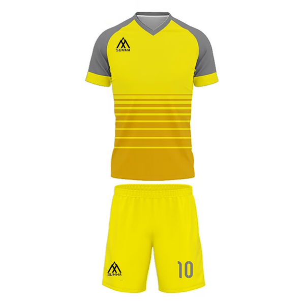 Summa Drive Polyester Short Sleeve Men Sets Football Uniform Yellow/Orange With Gray