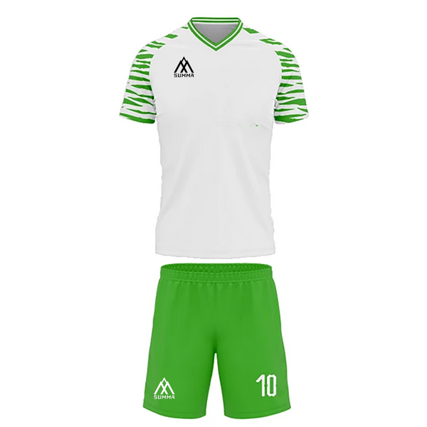 Summa Drive Quick-Dry Polyester Sublimation Football Uniform White With Green Shorts Zebra Design Pattern
