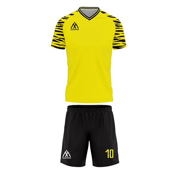 Summa Drive Quick-Dry Polyester Sublimation Football Uniform Yellow With Black Shorts Zebra Design Pattern